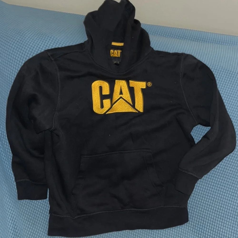 Caterpillar Child's Yellow Trademark Logo Black Pullover Hoodie size 14/16 L